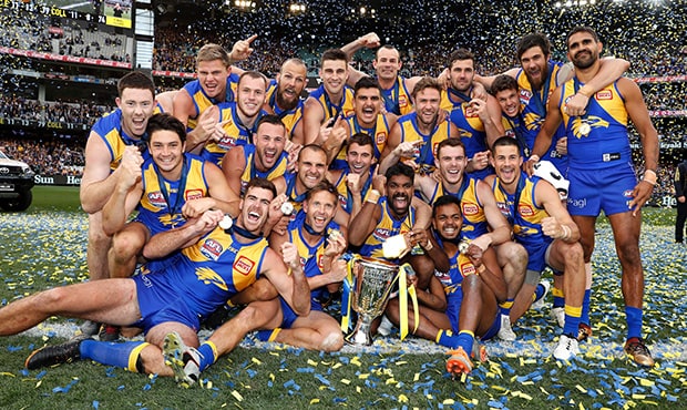AFL 2018 Toyota AFL Grand Final - West Coast v Collingwood MELBOURNE, AUSTRALIA - SEPTEMBER 29: The West Coast Eagles celebrate winning the 2018 Toyota AFL Grand Final match between the West Coast Eagles and the Collingwood Magpies at the Melbourne Cricket Ground on September 29, 2018 in Melbourne, Australia. (Photo by Michael Willson/AFL Media)